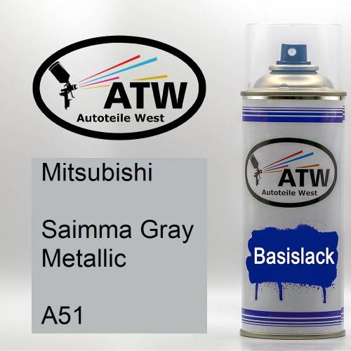 Mitsubishi, Saimma Gray Metallic, A51: 400ml Sprühdose, von ATW Autoteile West.